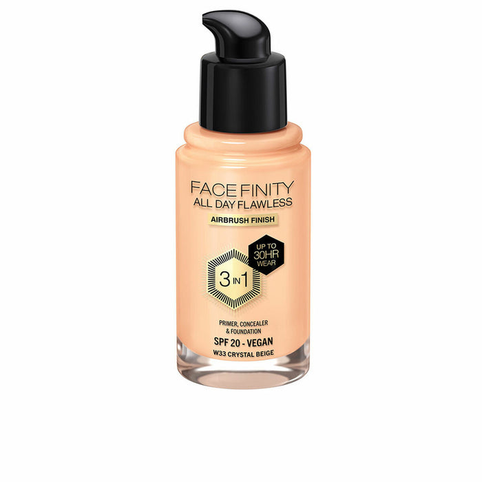 Base de Maquillage Crémeuse Max Factor Face Finity All Day Flawless 3-en-1 Spf 20 Nº W33 Crystal beige 30 ml