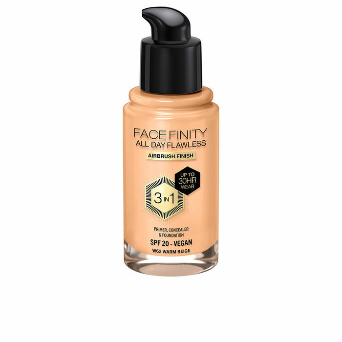 Base de Maquillaje Cremosa Max Factor Face Finity All Day Flawless 3 en 1 Spf 20 Nº W62 Warm beige 30 ml