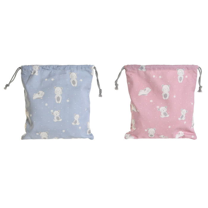 Bag DKD Home Decor Blue White Pink osos 24 x 2 x 26 cm (2 Units)