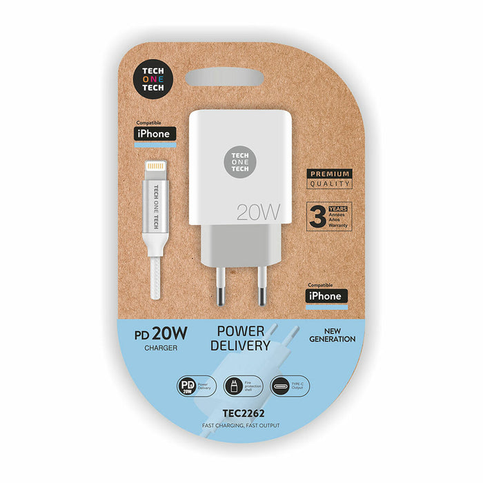 Cargador de Pared +Cable Lightning MFI Tech One Tech Blanco 20 W