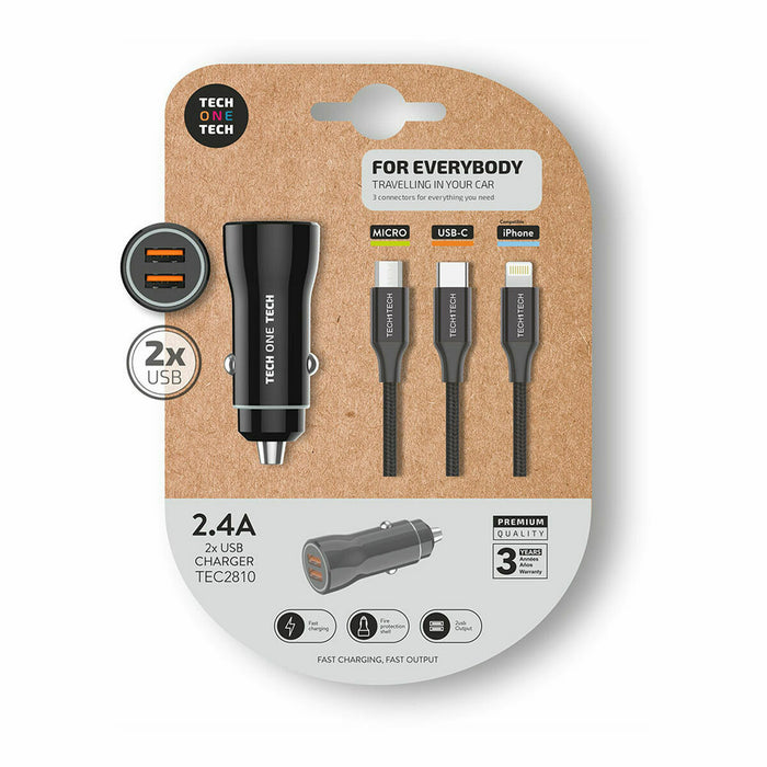 Cargador de Coche USB Universal + Cable Tech One Tech (Reacondicionado A)